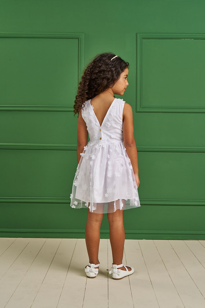 VESTIDO EM TULE FLORES 3D