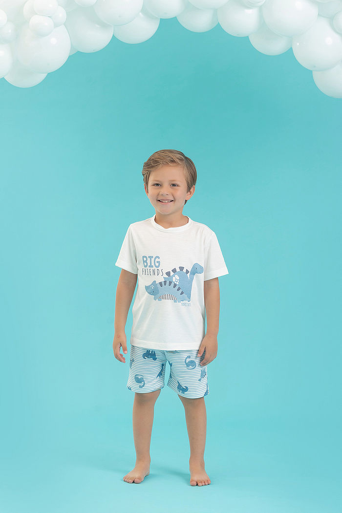 CONJUNTO PIJAMA EM MEIA MALHA PV E SHORTS EM MEIA MALHA PV DINO