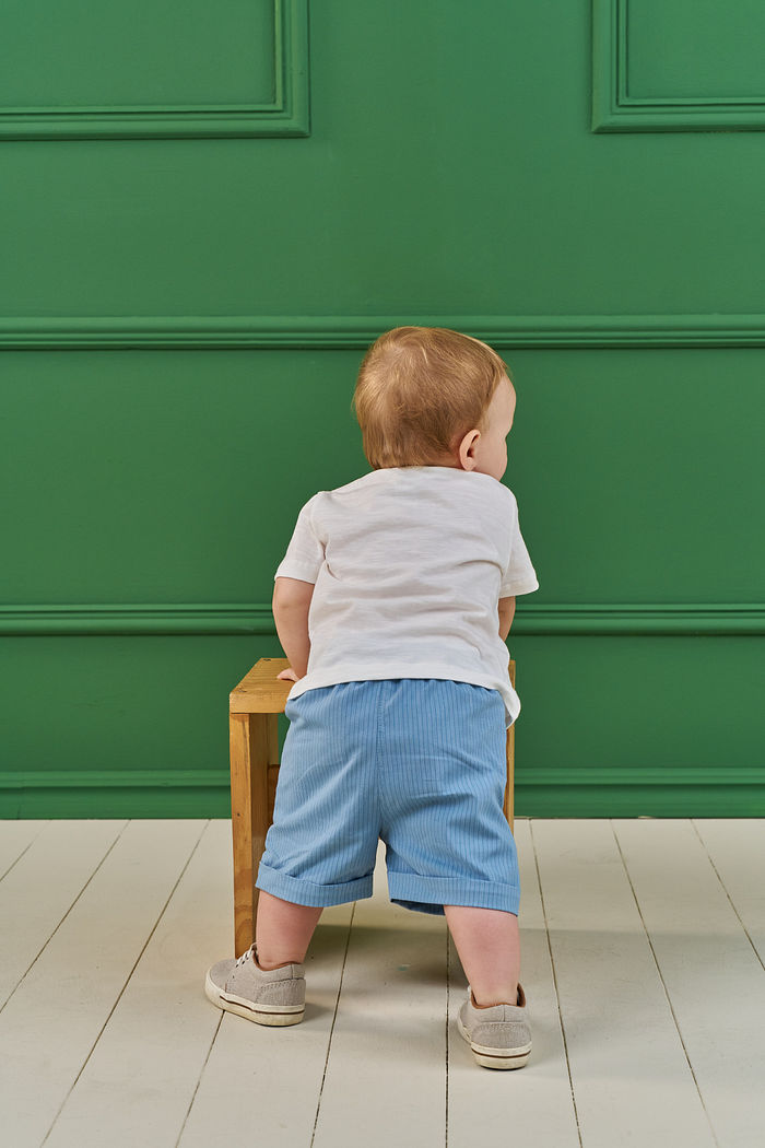 CONJUNTO T-SHIRT EM FLAMÊ E SHORT EM TECIDO ALFAIATARIA STRIPES