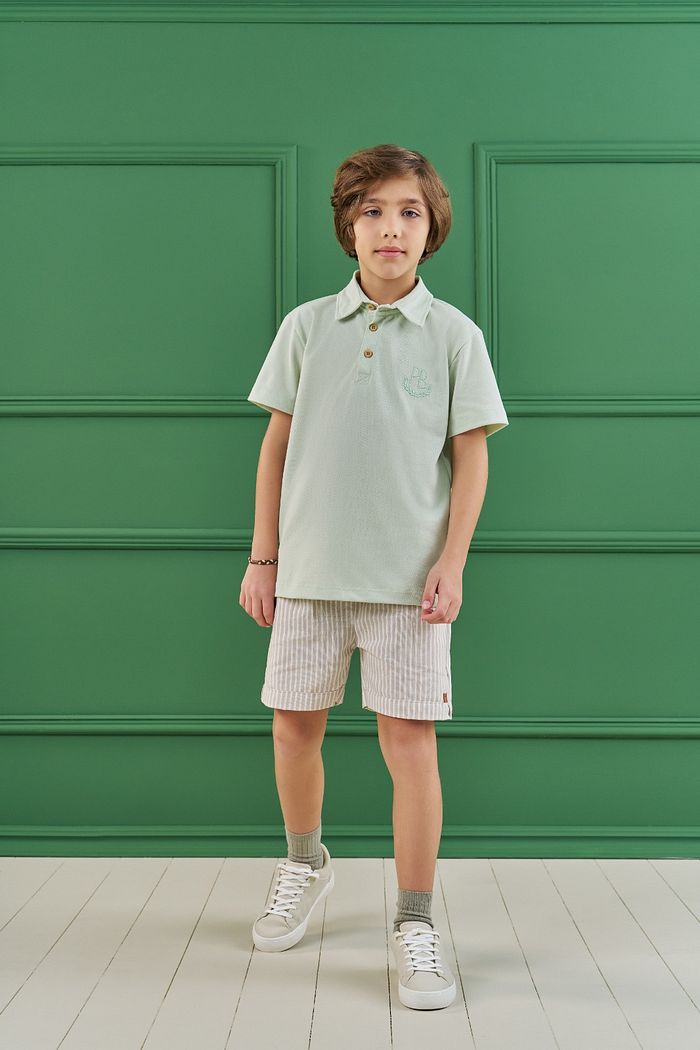 CONJUNTO POLO EM PIQUET E SHORT EM TECIDO ECO CAMOMILA