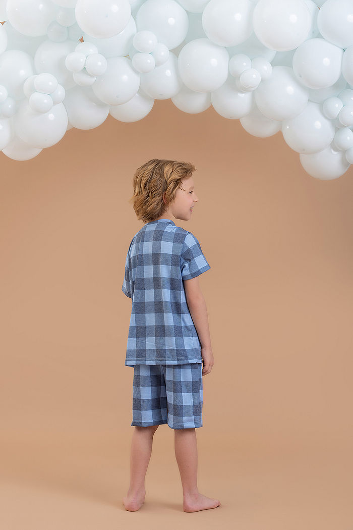 CONJUNTO PIJAMA CAMISETA E SHORTS EM MEIA MALHA PV XADREZ