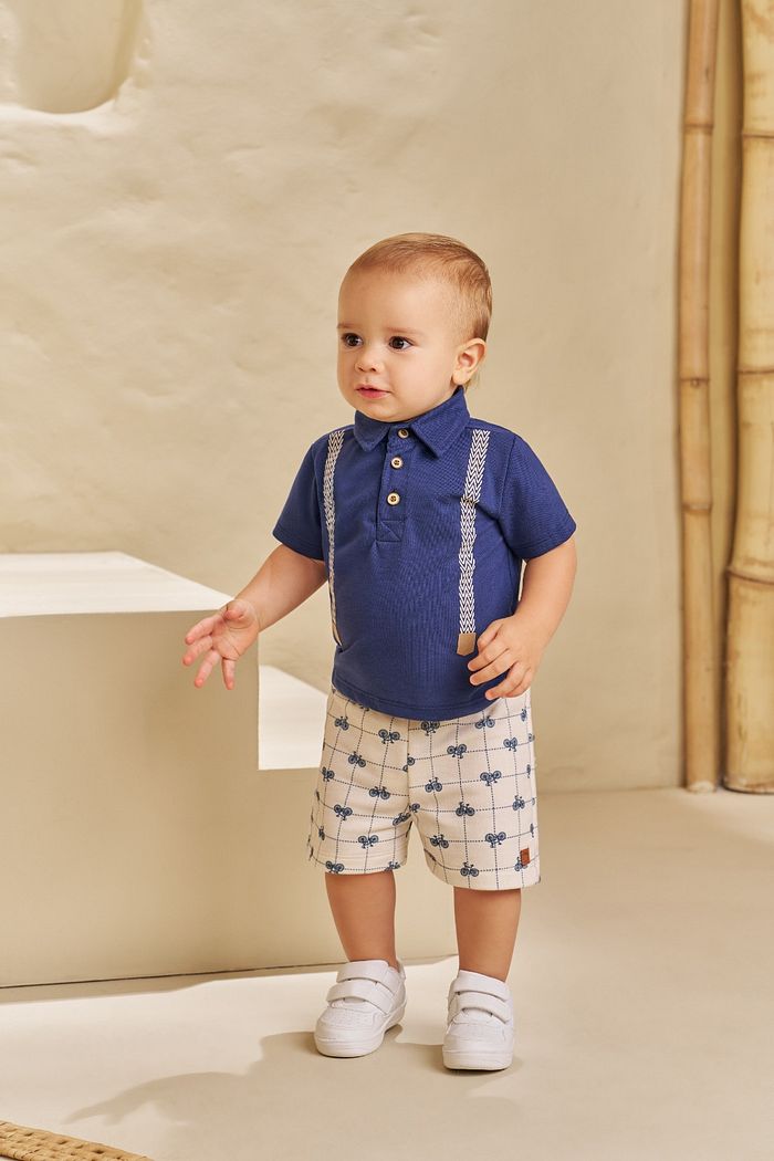 CONJUNTO POLO EM PIQUET E SHORT EM MOLETINHO PASSEIO DE BIKE