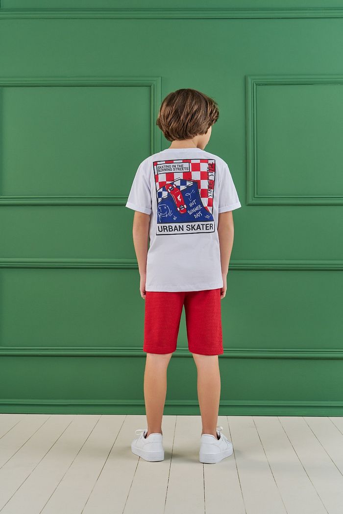 CONJUNTO T-SHIRT EM MEIA MALHA E BERMUDA EM MALHA WAFFLE