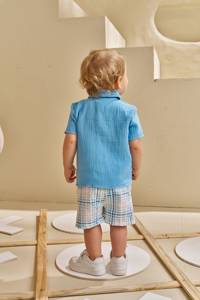 CONJUNTO CAMISA EM TECIDO GAZE HEAVY E SHORT EM TECIDO ANARRUGA CHECK