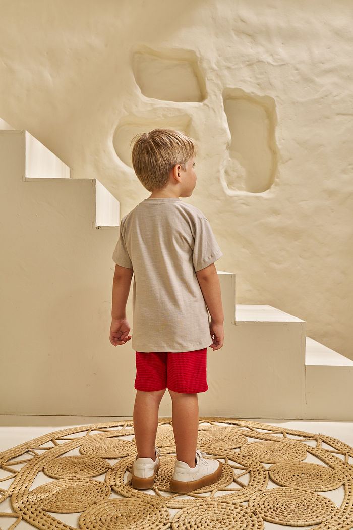 CONJUNTO T-SHIRT EM FLAMÊ E SHORT EM MALHA WAFFLE