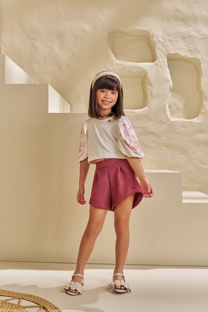 CONJUNTO CROPPED EM PONTO ROMA E SHORTS EM TWEED DOTS