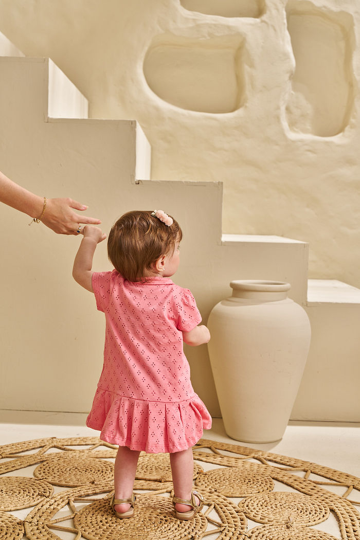 CONJUNTO VESTIDO POLO E CALCINHA SHORTS EM MALHA FAVO DE MEL