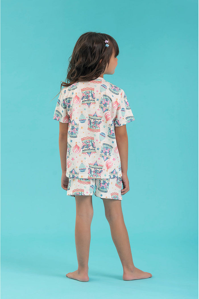 CONJUNTO PIJAMA BLUSA E SHORTS BASIC EM MEIA MALHA PV CARROSSEL