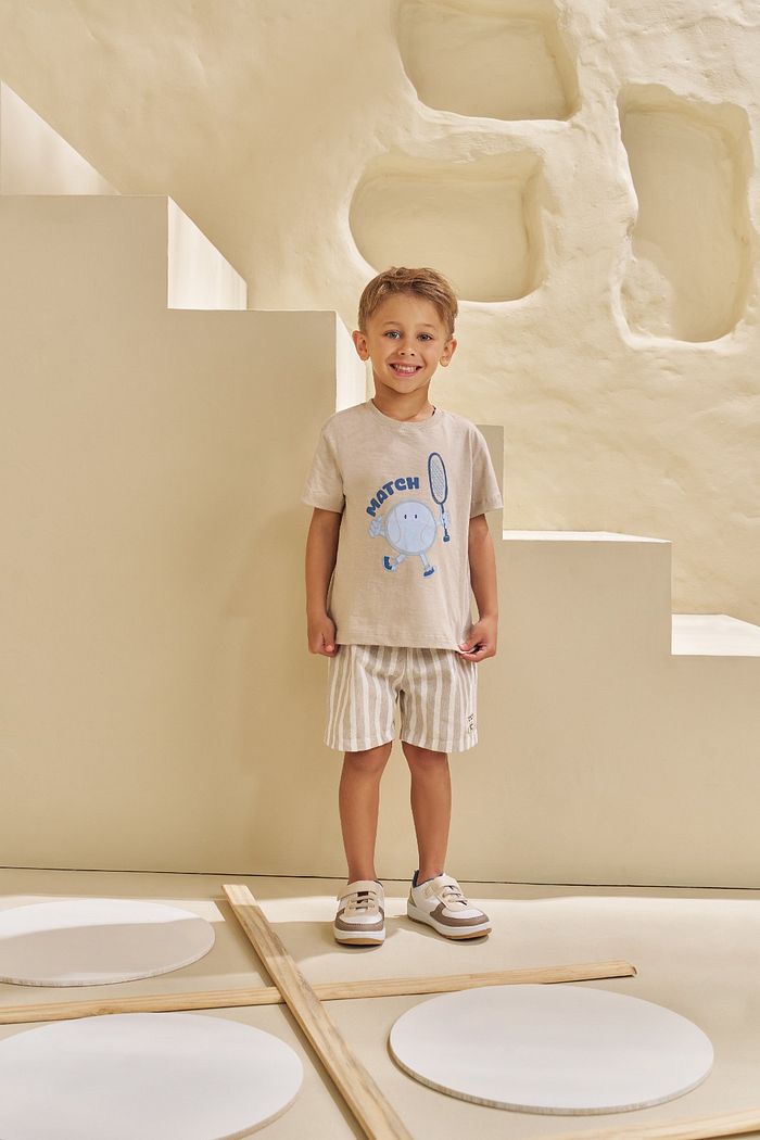 CONJUNTO T-SHIRT EM FLAMÊ E SHORT EM TECIDO ECO BAMBU