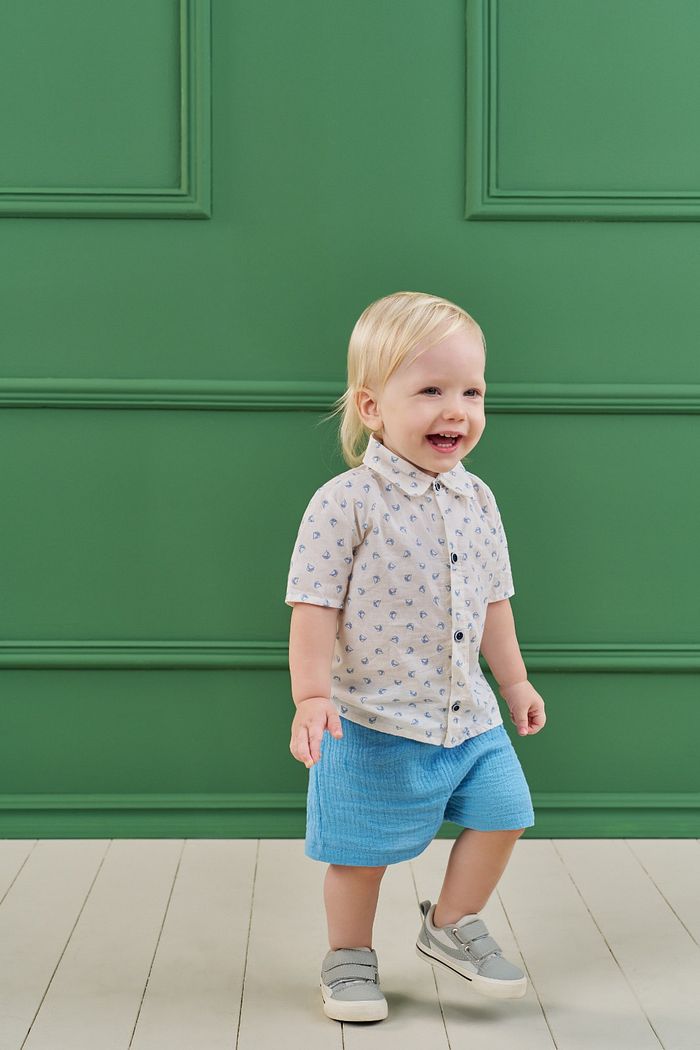 CONJUNTO CAMISA EM TECIDO BAMBOO BARCO A VELA E SHORT EM GAZE HEAVY