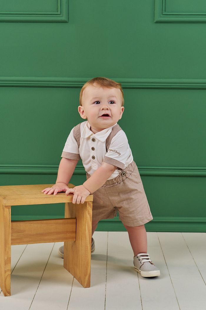 CONJUNTO POLO EM PIQUET E SHORT EM TECIDO COTTON MIX & MATCH