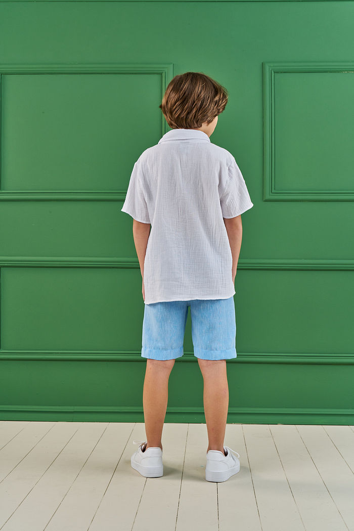 CONJUNTO CAMISA EM GAZE HEAVY E SHORT EM TECIDO POLYLINHO