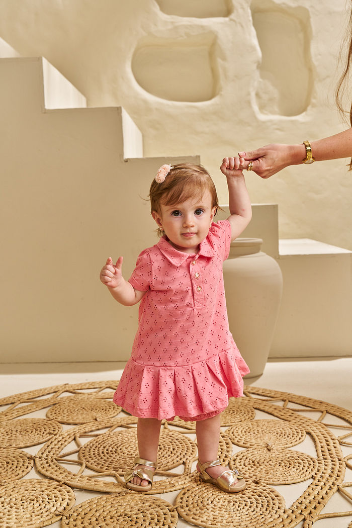 CONJUNTO VESTIDO POLO E CALCINHA SHORTS EM MALHA FAVO DE MEL