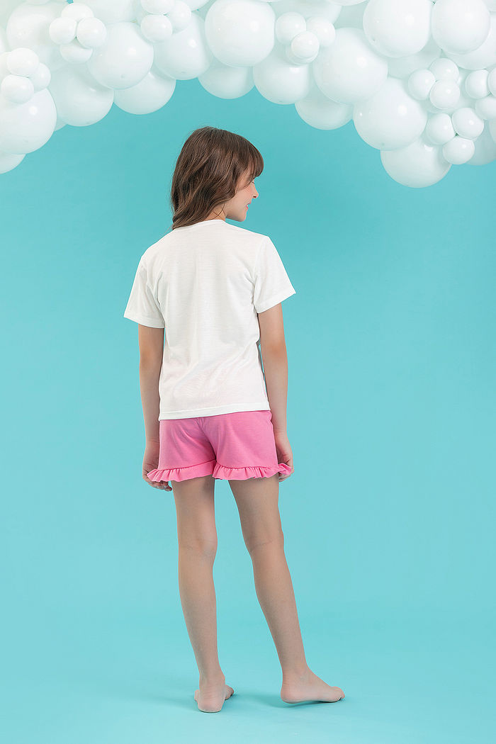 CONJUNTO PIJAMA BLUSA E SHORTS COM BABADO EM MEIA MALHA PV