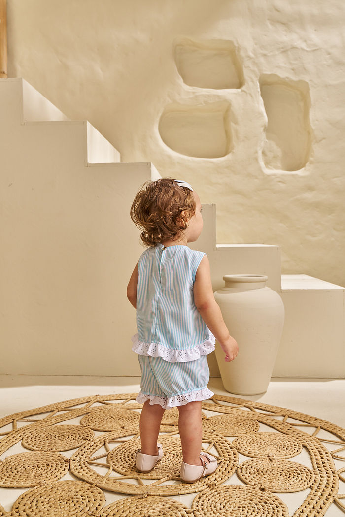 CONJUNTO BATA E SHORTS BOMBACHA EM TECIDO STRIPE MIX E LAISE