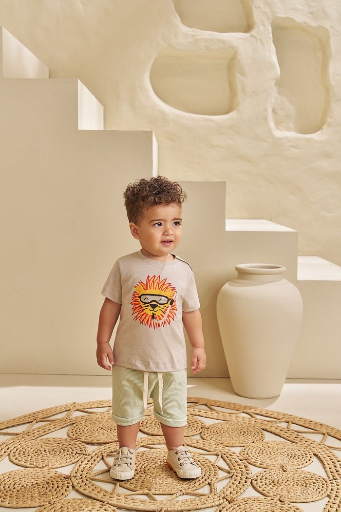 CONJUNTO T-SHIRT EM FLAMÊ E SHORT EM JACQUARD ONDULÊ