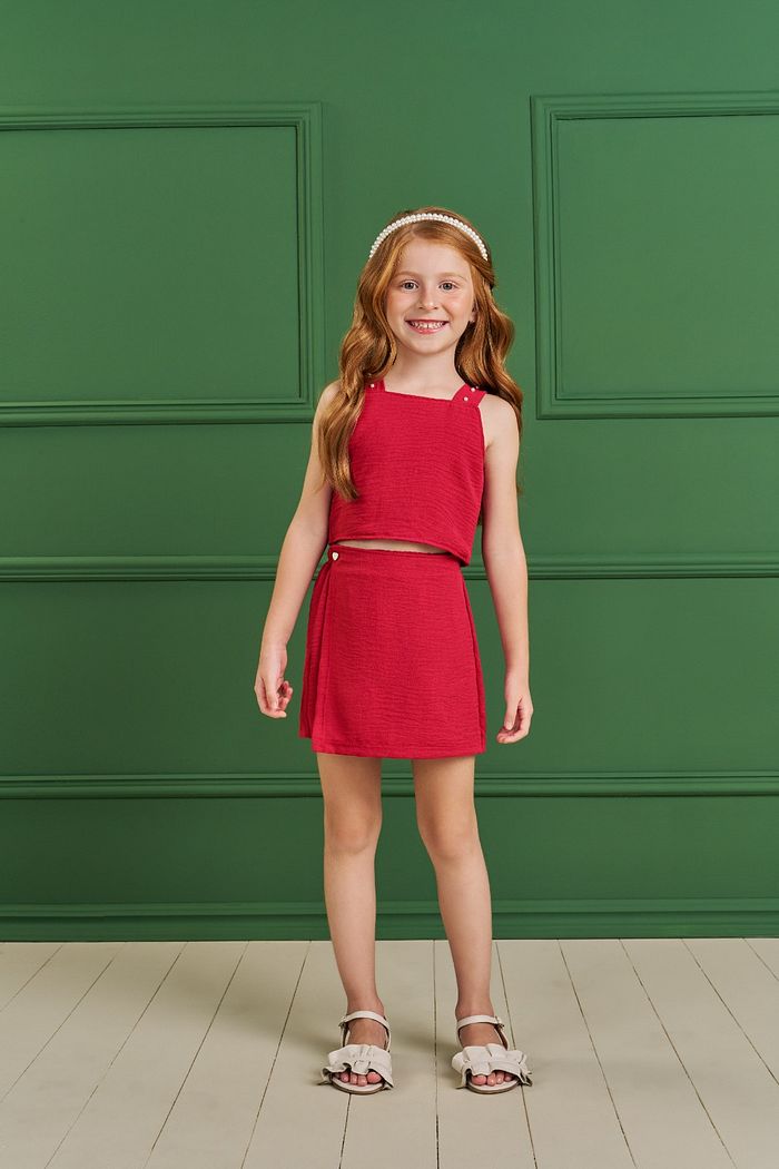 CONJUNTO CROPPED E SHORTS SAIA EM TECIDO AIR FLOW