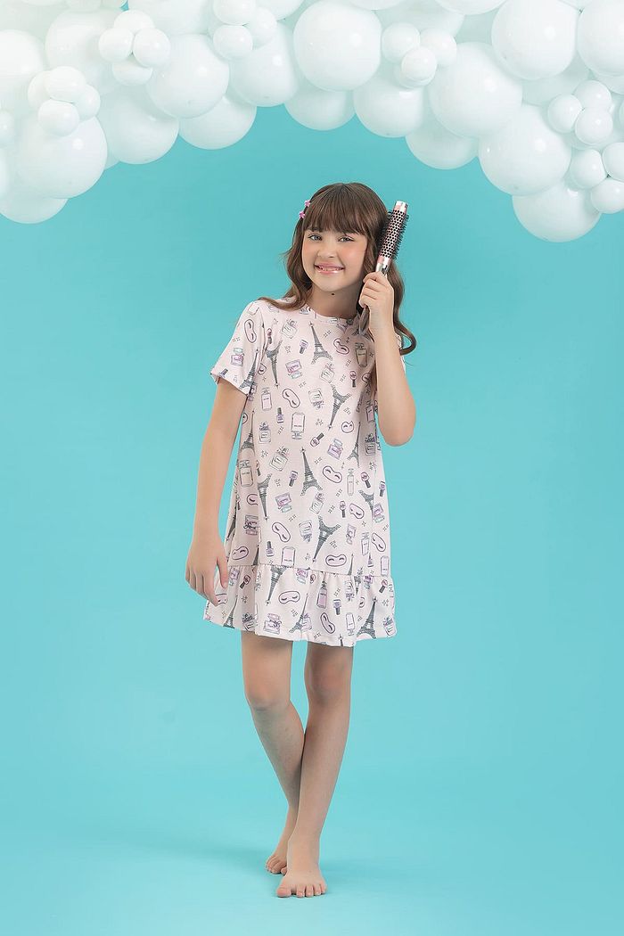 PIJAMA CAMISOLA COM BABADO EM MEIA MALHA PV SONHO EM PARIS