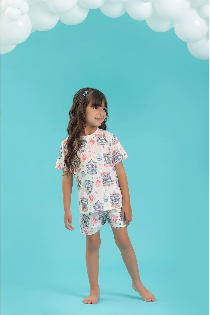 CONJUNTO PIJAMA BLUSA E SHORTS BASIC EM MEIA MALHA PV CARROSSEL