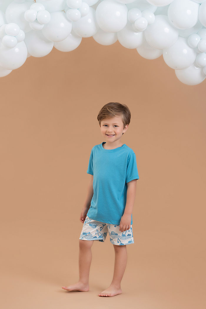 CONJUNTO PIJAMA CAMISETA EM MEIA MALHA PV E SHORTS EM MEIA MALHA PV MÁQUINA