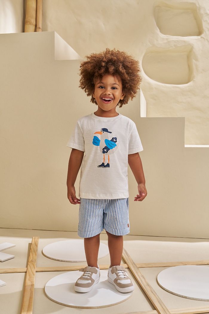 CONJUNTO T-SHIRT EM FLAMÊ E SHORT EM TECIDO ECO CAMOMILA