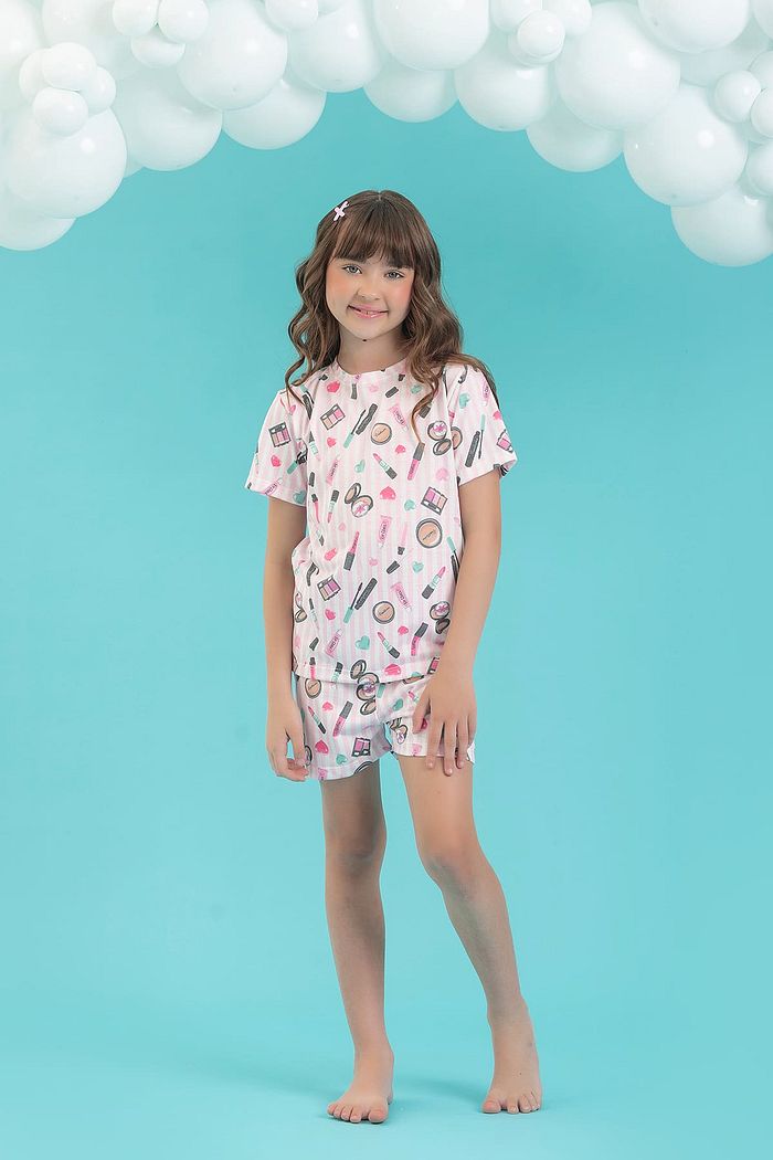 CONJUNTO PIJAMA BLUSA E SHORTS BASIC EM MEIA MALHA PV MAQUIAGEM
