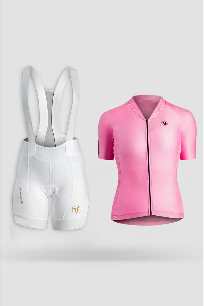 Conjunto de Ciclismo Feminino Training Bretelle Branco e Camisa Bloom