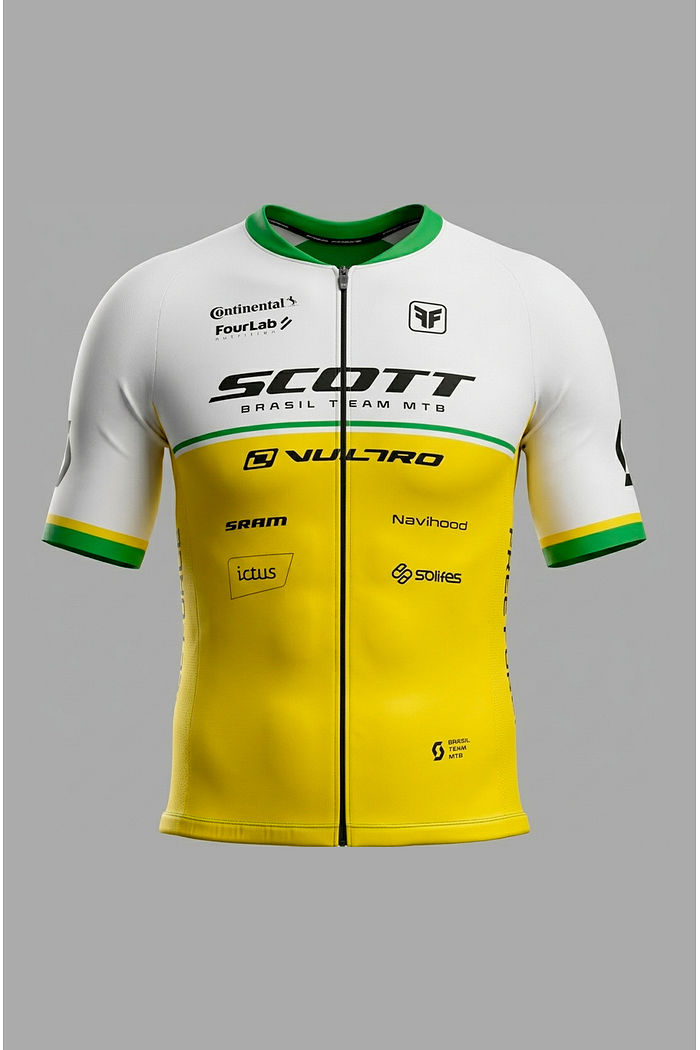 CAMISA AERO MASCULINA EQUIPE SCOTT BRANCO/AMARELO