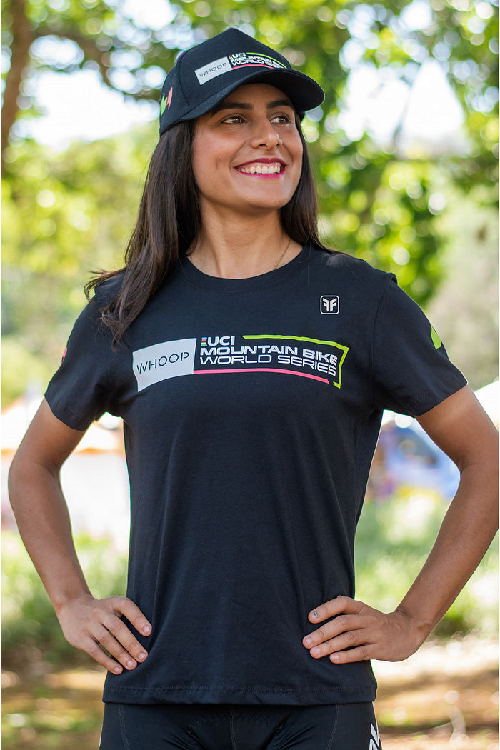 CAMISETA CASUAL FEMININA PRETA UCI MTB WORLD SERIES