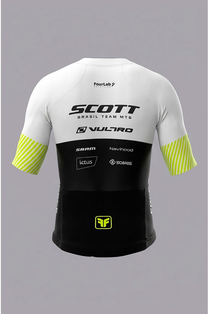 CAMISA AERO MASCULINA EQUIPE SCOTT BRANCO/PRETO