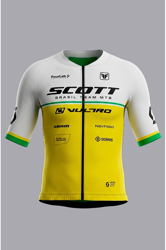 CAMISA AERO MASCULINA EQUIPE SCOTT BRANCO/AMARELO