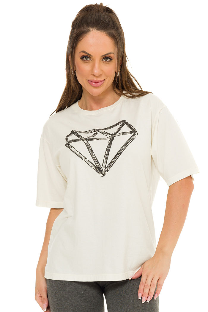 T-shirt Feminina Estonada Malha 100% Algodão I Love Colors Off White