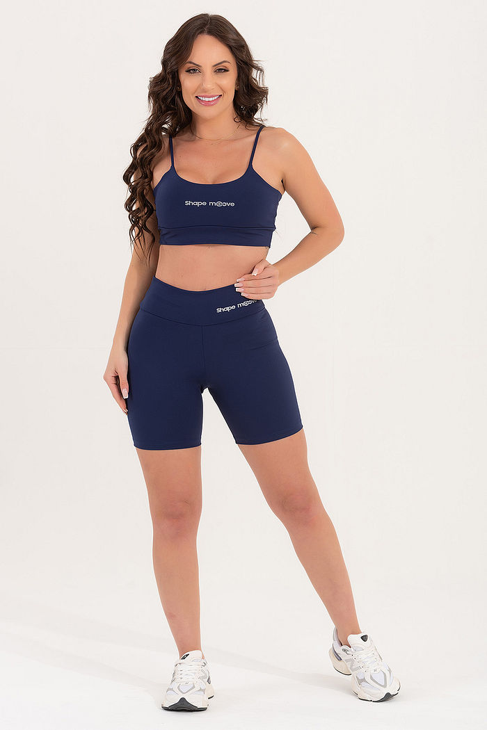 Conjunto Feminino Fitness Básico Bermuda e Top - Marinho