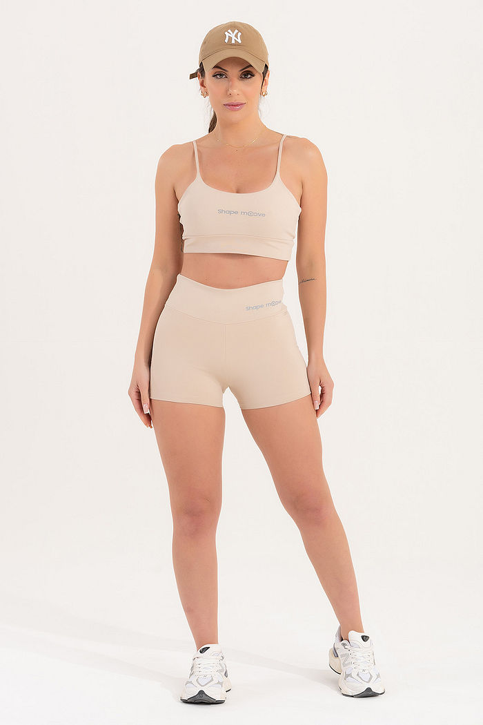 Conjunto Feminino Fitness Básico Shorts e Top - Areia Duna