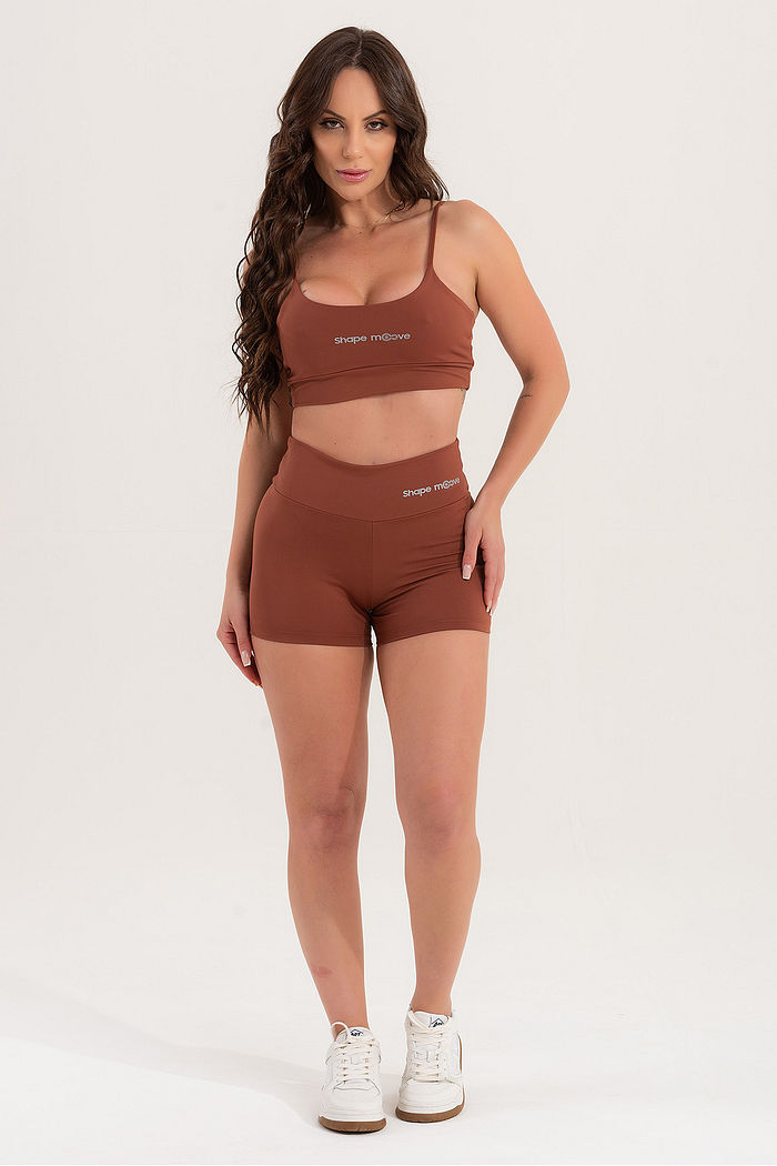 Conjunto Feminino Fitness Básico Shorts e Top - Coffee Âmbar