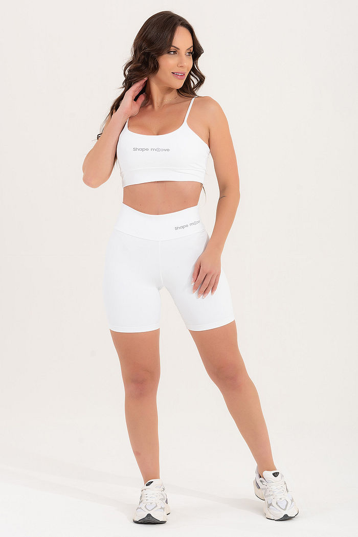 Conjunto Feminino Fitness Básico Bermuda e Top - Branco