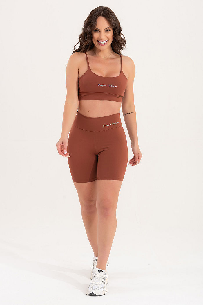 Conjunto Feminino Fitness Básico Bermuda e Top - Coffee Âmbar