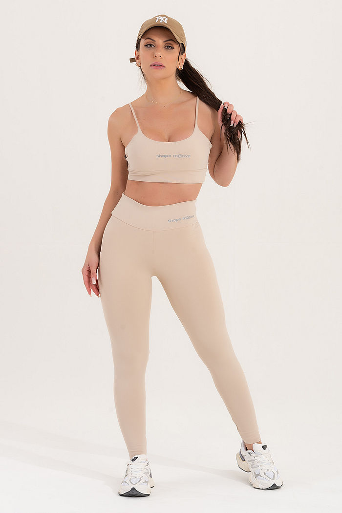 Conjunto Feminino Fitness Básico Legging e Top - Areia Duna