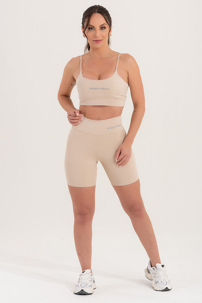 Conjunto Feminino Fitness Básico Bermuda e Top - Areia Duna