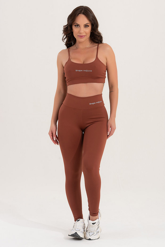 Conjunto Feminino Fitness Básico Legging e Top - Coffee Âmbar