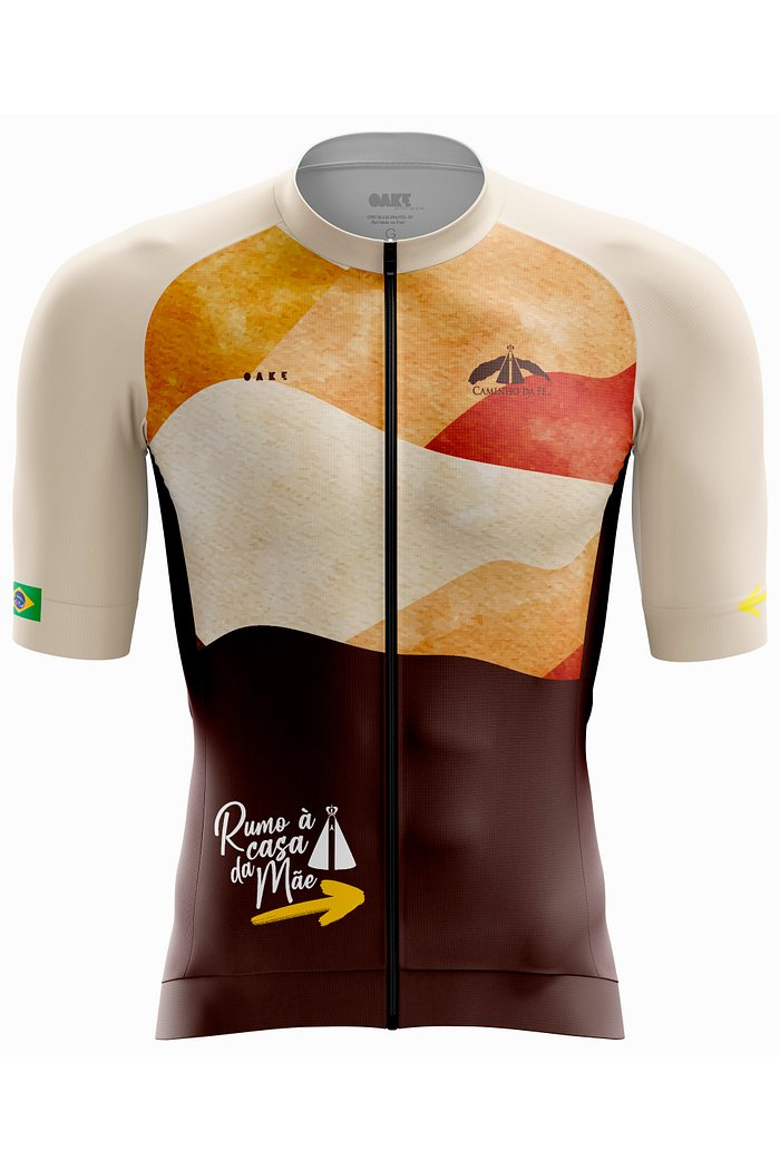 camisa de ciclismo com estampa frontal com referencia as montanhas de minas que retratam o caminho da fé