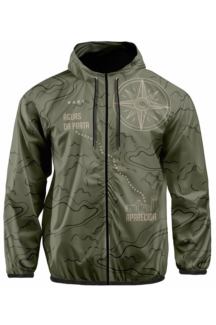 Corta Vento com Capuz Rosa dos Ventos - Verde Oliva