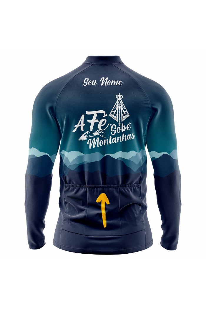 Camisa Ciclismo A Fé Sobe Montanhas - Azul