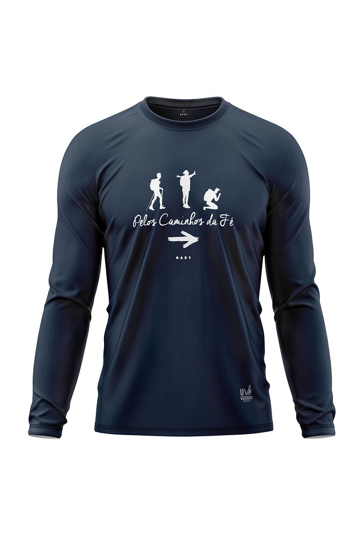 Camiseta Peregrino Manga Longa Poliamida Pelos Caminhos da Fé - Azul