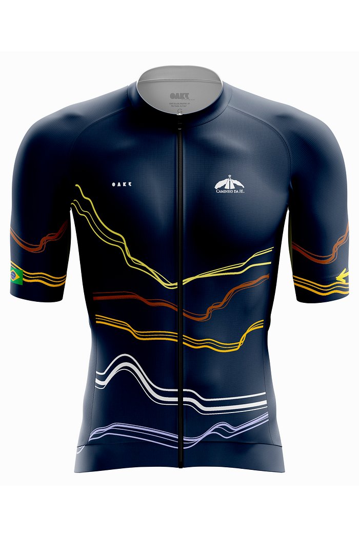 Camisa de ciclismo Colinas com linhas que remetem ao Caminho da Fé, estilo minimalista.