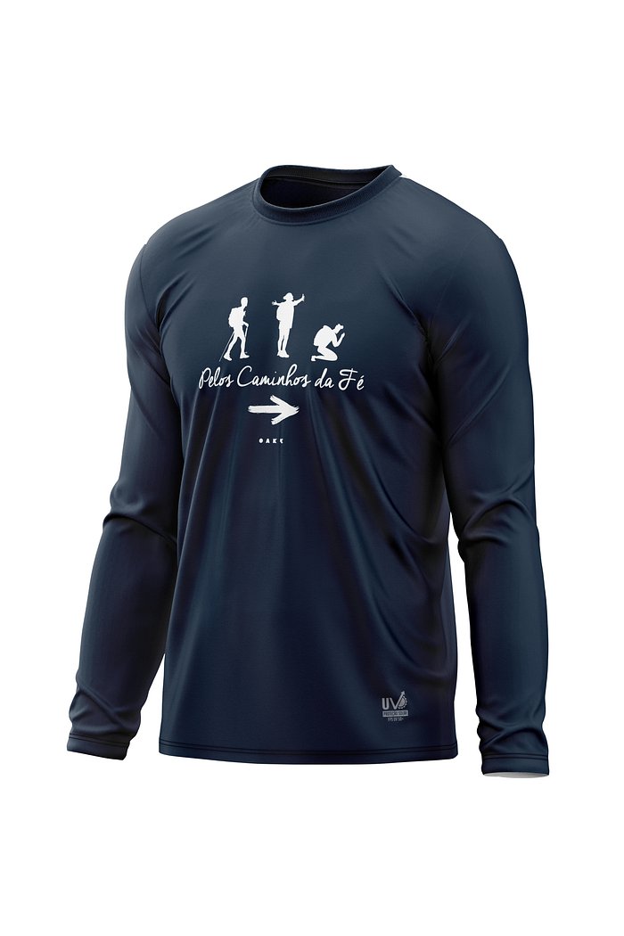 Camiseta Peregrino Manga Longa Poliamida Pelos Caminhos da Fé - Azul