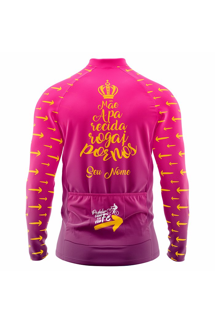 Camisa Ciclismo Pedalar com Fé Eu Vou - Degradê Pink