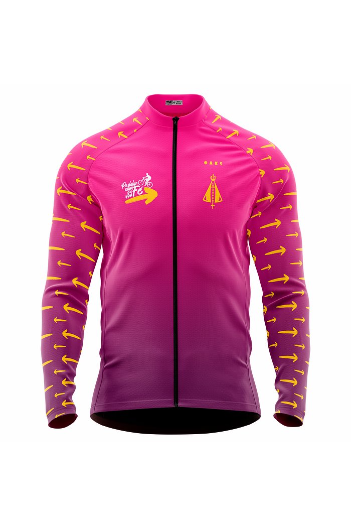 Camisa Ciclismo Pedalar com Fé Eu Vou - Degradê Pink
