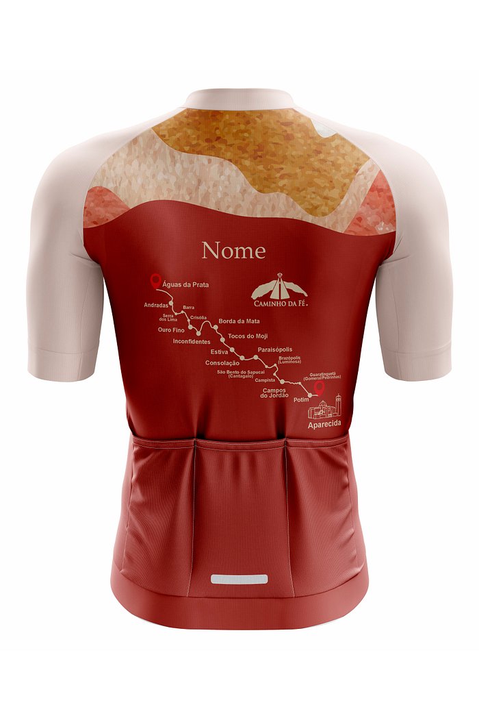 camisa de ciclismo com o tema montanhas de minas para o caminho da fé imagem  traseira