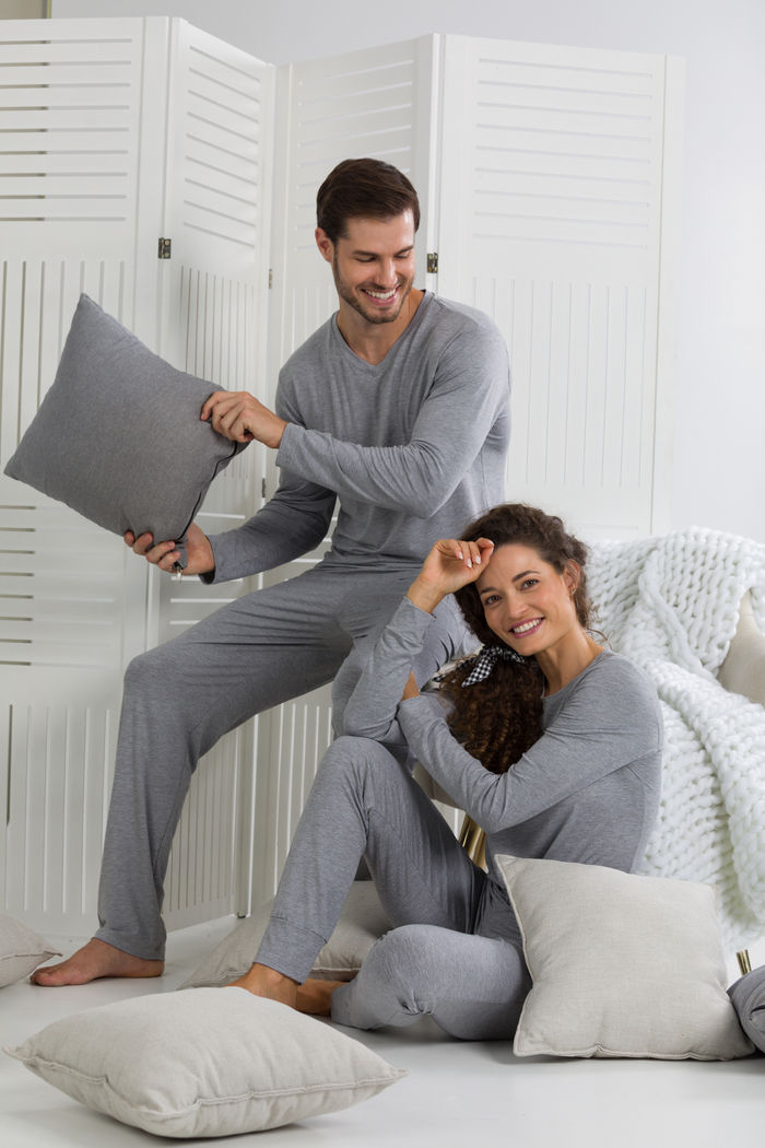 PIJAMA MASCULINO MANGA LONGA BASIC DECOTE V MESCLA